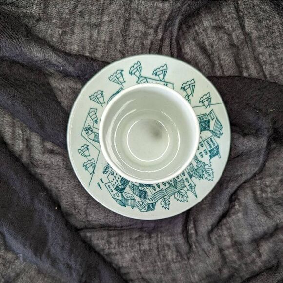 Nymolle Art Faience Hoyrup Denmark Cup & Saucer 6007 Village Harbor Scene 1970s - Picture 4 of 9